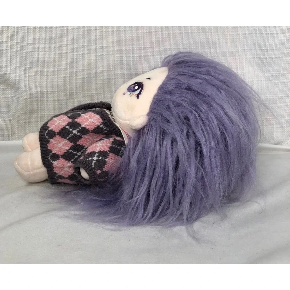 Celimon Plush Doll Lavender Hair Goth Argyle Cardigan Purple Eyes 8 inch